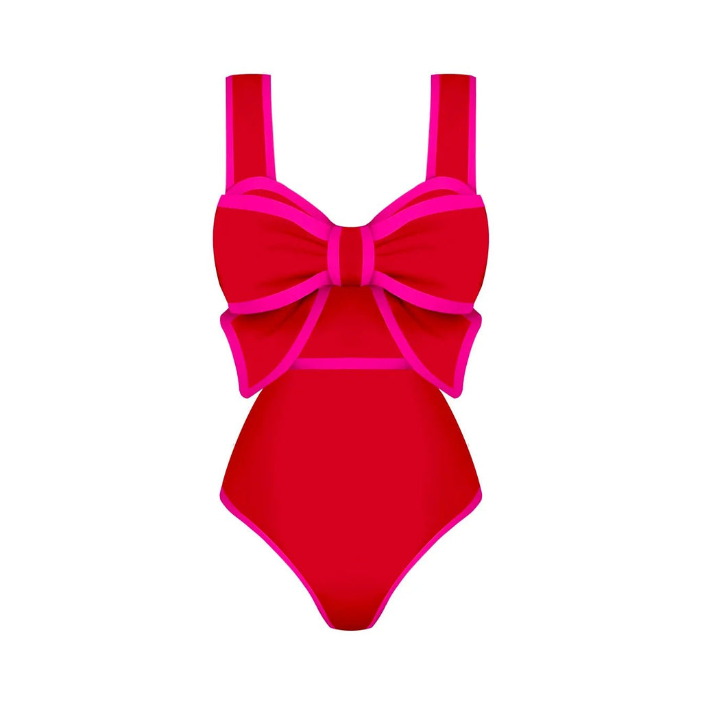 2025 New Bow Tie One Piece Swimsuit For Women Swimwear with Skirt Bathing Suit Monokini Beach Bodysuit Beach Wear