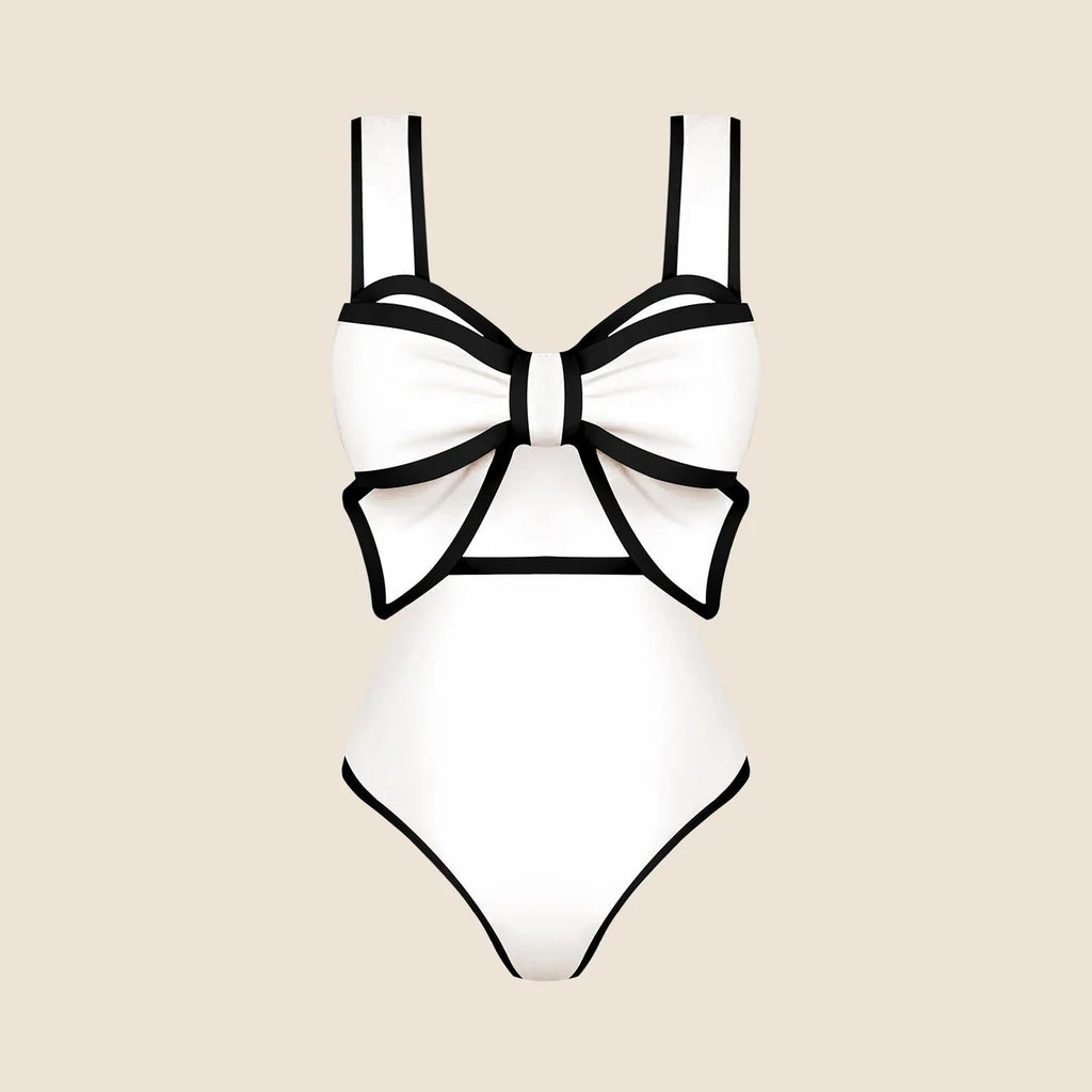 2025 New Bow Tie One Piece Swimsuit For Women Swimwear with Skirt Bathing Suit Monokini Beach Bodysuit Beach Wear
