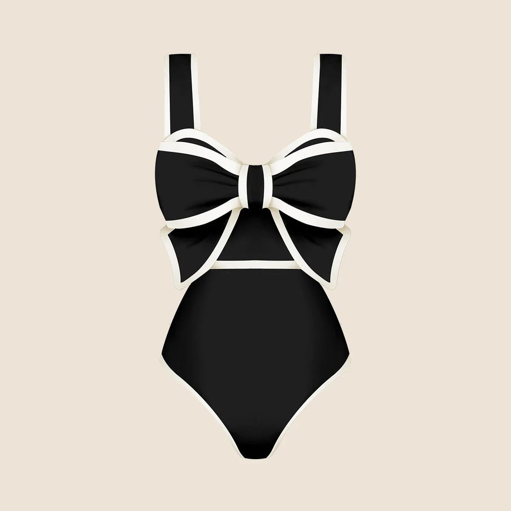 2025 New Bow Tie One Piece Swimsuit For Women Swimwear with Skirt Bathing Suit Monokini Beach Bodysuit Beach Wear