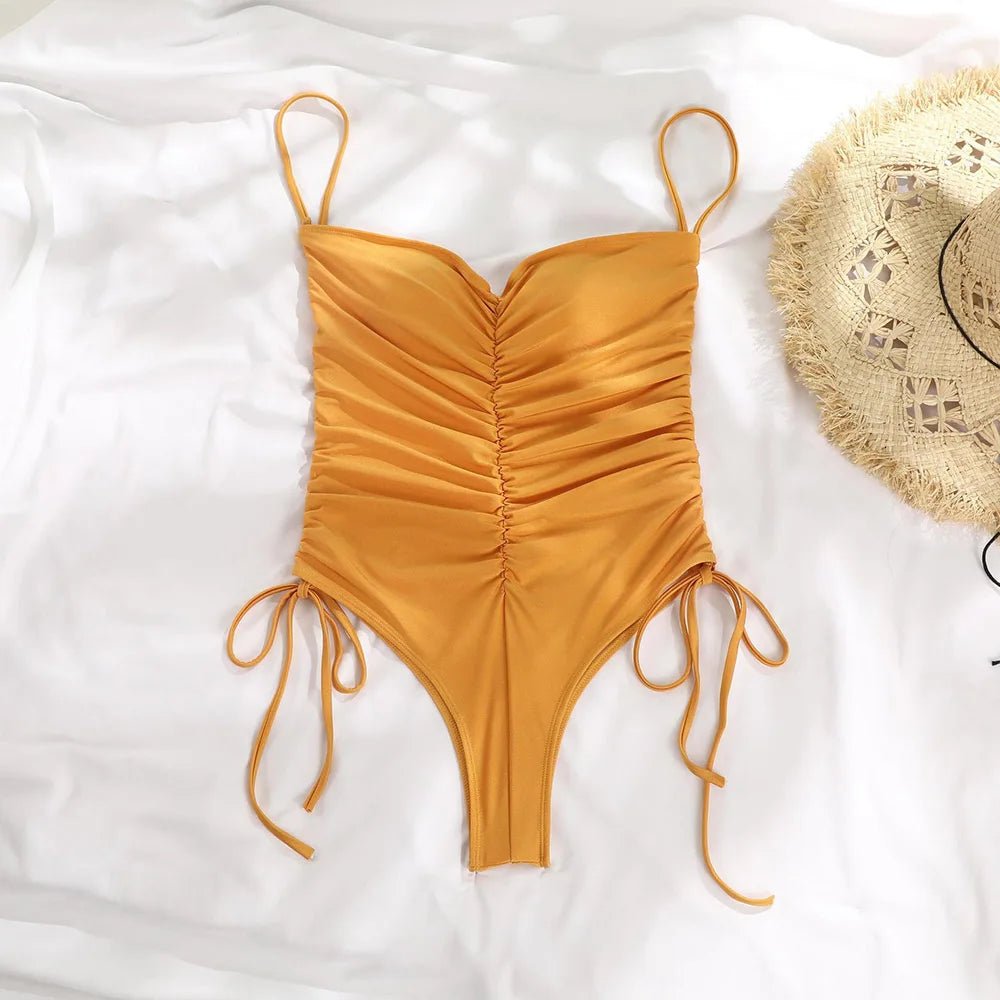 Sexy Bandeau Ruched One Piece Swimsuit Women's Swimwear Backless Monokini White Black Blue Bathing Suit